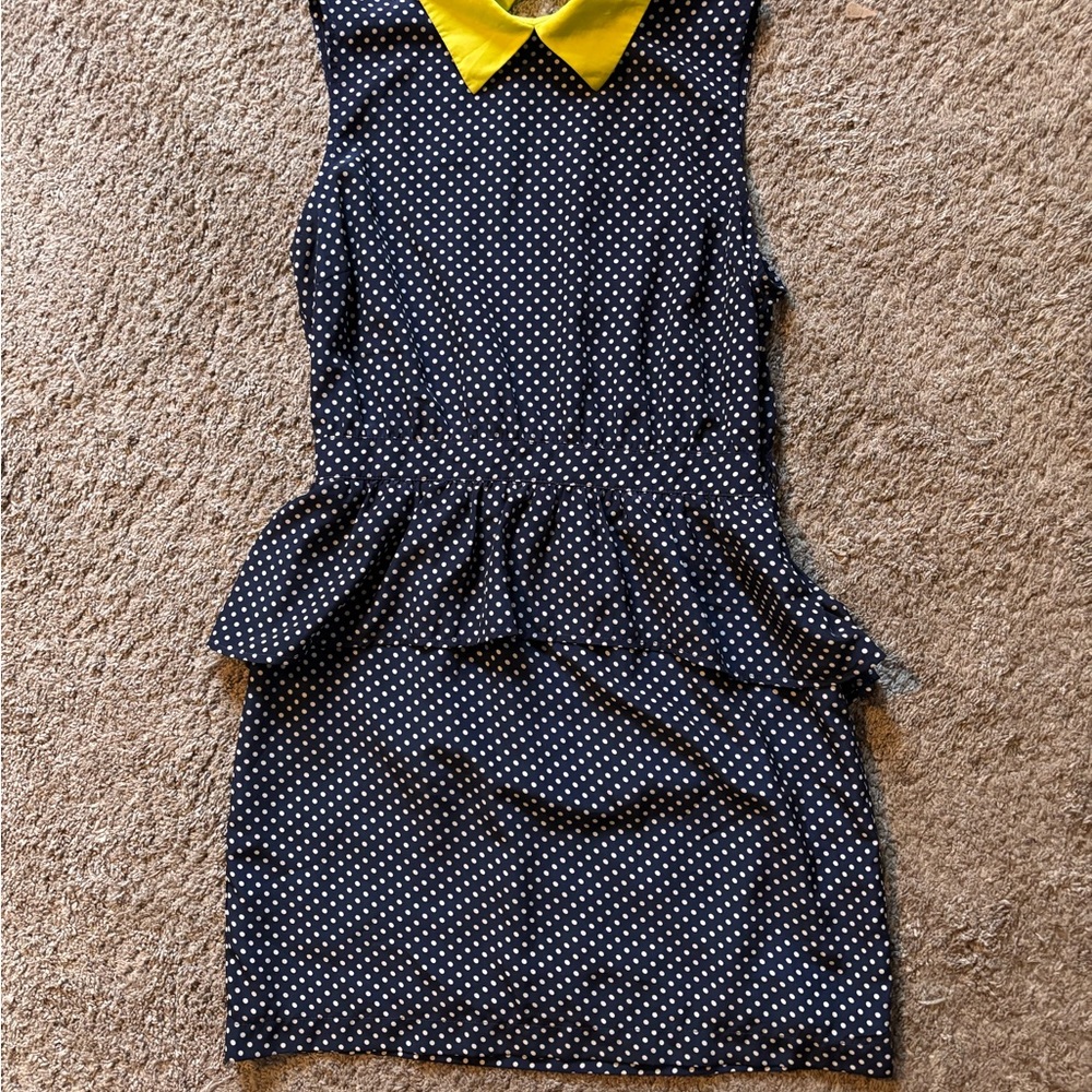 Forever 21 Black and White Polka Dot Mini Dress with Yellow Collar